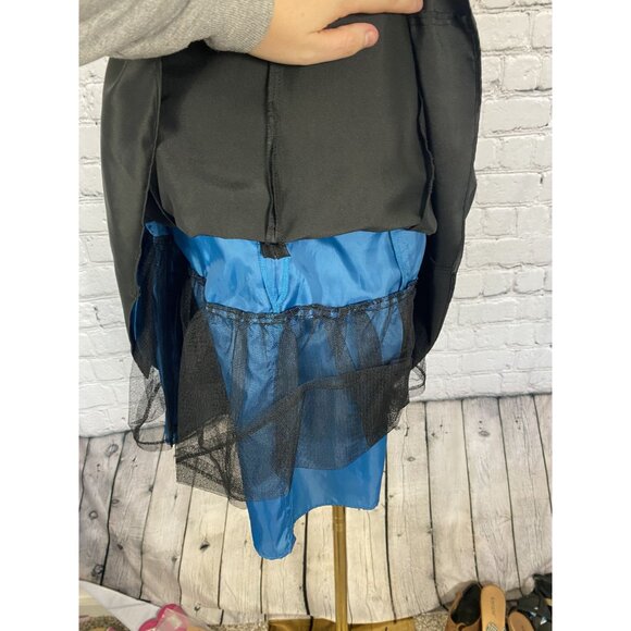 Vintage Y2K Morgan & Co Size 10 Black Blue Floral Boned Strapless Mini Dress - Picture 7 of 8